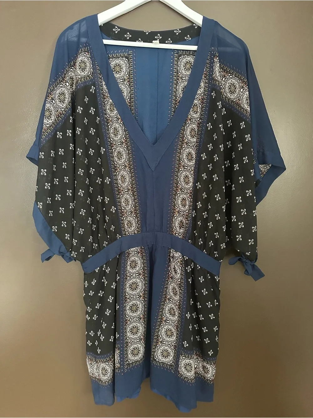 FREE PEOPLE Santa Cruz Printed Kimono Tunic Mini Dress Size Large